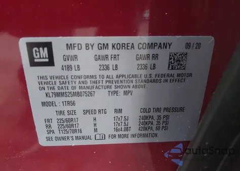 2021 Chevrolet Trailblazer Fwd Ls from USA, damaged, VIN KL79MMS25MB075267